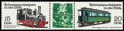 DDR, MiNr. 2792-2793 Dreierstreifen postfrisch - Schmalspurbahnen 1983