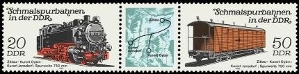 DDR, MiNr. 2794-2795 Dreierstreifen postfrisch - Schmalspurbahnen 1983
