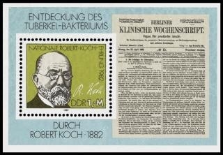 DDR, Block 67 postfrisch - Entdeckung des Tuberkulose-Erregers durch Robert Koch