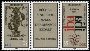 DDR, MiNr. 2697-2698 Dreierstreifen postfrisch - Internationale Buchkunst Ausstellung Leipzig 1982