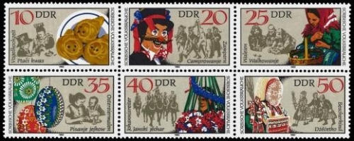 DDR, MiNr. 2716-2721 Sechserblock postfrisch - Sorbische Voklsbräuche