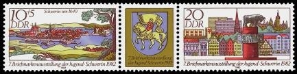 DDR, MiNr. 2722-2723 Dreierstreifen postfrisch - Briefmarkenausstellung der Jugend Schwerin 1982