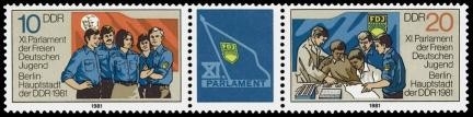 DDR, MiNr. 2609-2610 Dreierstreifen postfrisch - XI. Parlament der FDJ 1981