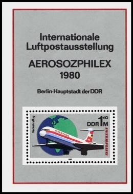 DDR, Block 59 postfrisch - Aerosozphilex 1980 - Langstreckenflugzeug IL 62