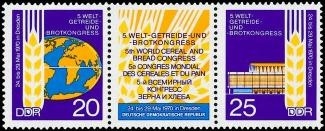 DDR, MiNr. 1575-1576 Dreierstreifen postfrisch - Welt Getreide- und Brotkongreß