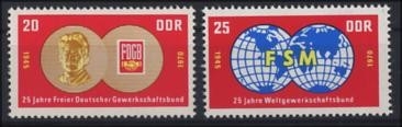 DDR, MiNr. 1577-1578 postfrisch - Freier Deutscher Gewerkschaftsbund (FDGB) & Weltgewerkschaftsbund (WGB)