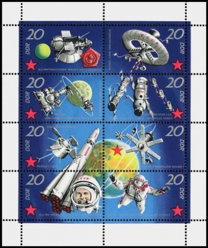 DDR, MiNr. 1636-1643 Kleinbogen postfrisch - 10 Jahre bemannte sowjetische Weltraumflüge
