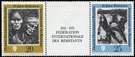 DDR, MiNr. 1680-1681 Dreierstreifen postfrisch - Internationale Föderation der Widerstandskämpfer