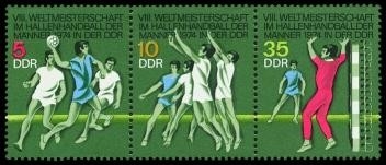 DDR, MiNr. 1928-1930 Dreierstreifen postfrisch - Weltmeisterschaft im Handball der Männer 1974