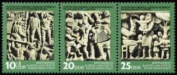 DDR, MiNr. 1988-1990 Dreierstreifen postfrisch - Tag der Philatelisten - Briefmarkenausstellung DDR 74