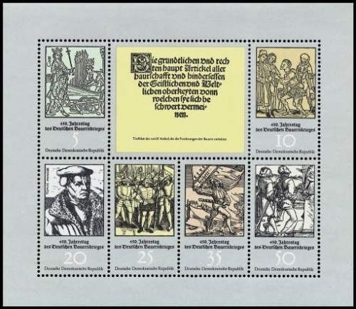 DDR, MiNr. 2013-2018 Kleinbogen postfrisch - 450 Jahre Deutsche Bauerenkriege