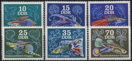 DDR, MiNr. 2176-2181 postfrisch - Guppys / Fische (Poecilia reticulata)