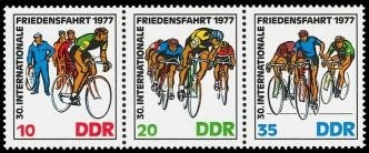 DDR, MiNr. 2216-2218 Dreierstreifen postfrisch - Radfernfahrt für den Frieden Warschau - Berlin - Prag