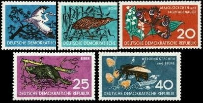 DDR, MiNr. 688-692 postfrisch - Tiere Schmetterling, Biber, Biene, Reiher