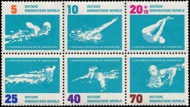 DDR, MiNr. 907-912 Sechserblock postfrisch - Europameisterschaften im Schwimmsport