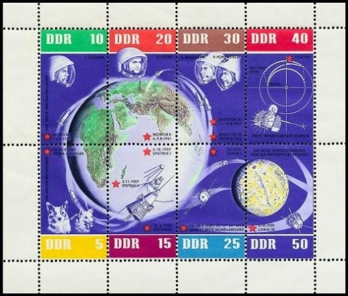 DDR, MiNr. 926-933 Kleinbogen postfrisch - 5 Jahre sowjetische Weltraumflüge