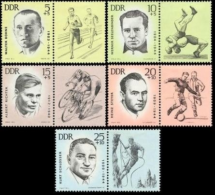 DDR, MiNr. 958-962 Zf postfrisch - Erhaltung der Nationalen Mahn- und Gedenkstätten: ermordete antifaschistische Sportler