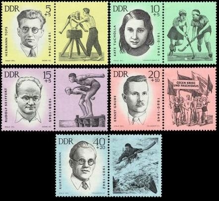 DDR, MiNr. 983-987 Zf postfrisch - Erhaltung der Nationalen Mahn- und Gedenkstätten: ermordete antifaschistische Sportler