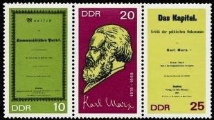 DDR, MiNr. 1365A-1367A Dreierstreifen postfrisch - Karl Marx - Das Kapital