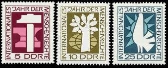 DDR, MiNr. 1368-1370 postfrisch - Internationales Jahr der Menschenrechte 1968