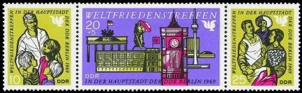 DDR, MiNr. 1478-1480 Dreierstreifen postfrisch - Weltfriedenstreffen 1969