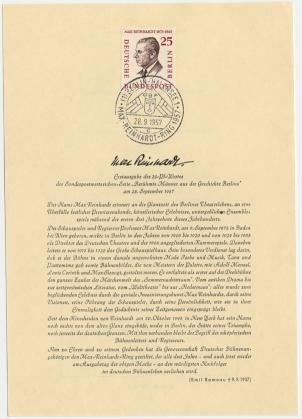Berlin, ETB Nr. 27 - Ersttagsblatt mit Michel Nr. 169 - Max Reinhardt