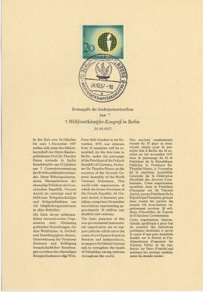 Berlin, ETB Nr. 31 - Ersttagsblatt mit Michel Nr. 177 - Weltfrontkämpfer-Kongreß 1957