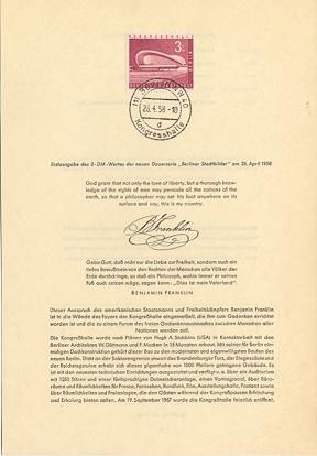 Berlin, ETB Nr. 37 - Ersttagsblatt mit Michel Nr. 154 - 3 Mark Kongreßhalle