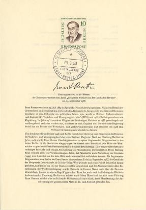 Berlin, ETB Nr. 40 - Ersttagsblatt mit Michel Nr. 165 - Ernst Reuter