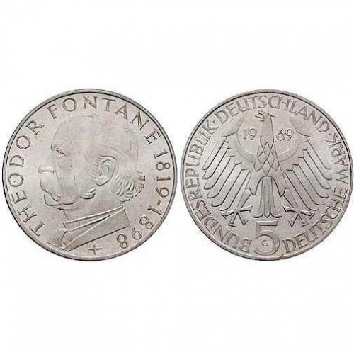 5 DM Theodor Fontane 1969 stempelglanz