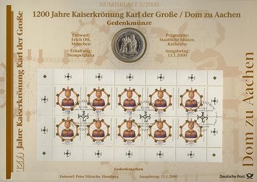BUND Numisblatt 1/2000 - 10 DM - Karl der Große / Dom zu Aachen