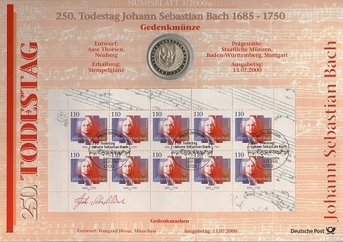 BUND Numisblatt 3/2000 - 10 DM - Johann Sebastian Bach