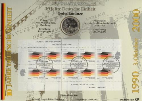 BUND Numisblatt 4/2000 - 10 DM - 10 Jahre Deutsche Einheit