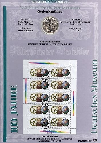 BUND Numisblatt 1/2003 - 10 EURO - 100 Jahre Deutsches Museum München