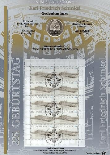 BUND Numisblatt 2/2006 - 10 EURO - 225. Geburtstag Karl Friedrich Schinkel