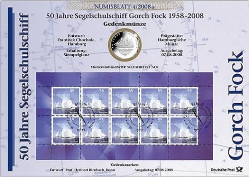 BUND Numisblatt 4/2008 - 10 EURO - Segelschulschiff Gorch Fock