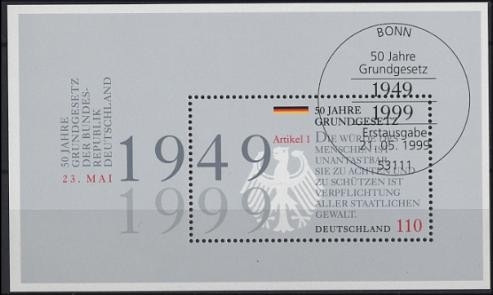 Bund, Block 48 gestempelt ESST BONN - 50 Jahr Grundgesetz BRD