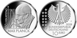 10 EURO - 150. Geburtstag Max Planck - 2008 stempelglanz