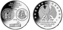 10 EURO - 600 Jahre Universität Leipzig - 2009 stempelglanz