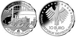 10 EURO - 175 Jahre Eisenbahn in Deutschland - 2010 stempelglanz