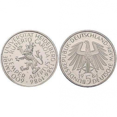 5 DM Ruprecht-Karls-Universität Heidelberg 1986 stempelglanz