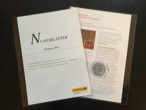 NUMISBLATT Jahresinhaltsverzeichnis + Beschreibungsblätter Numisblätter 2001