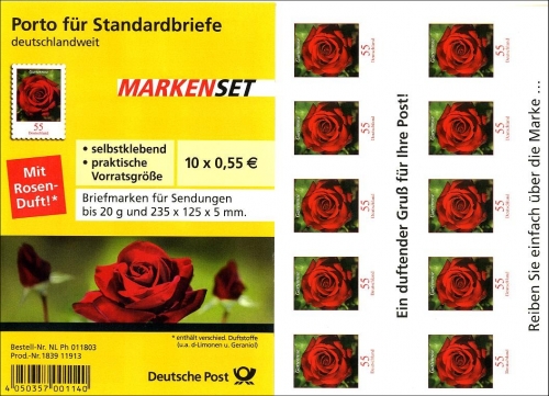 Bund, Folienblatt 7 postfrisch Blumen: Gartenrose mit Rosenduft