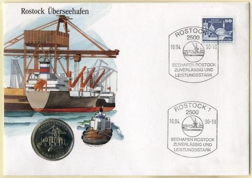 DDR Numisbrief 5 M | Rostock Überseehafen 1990 | Worbes 102