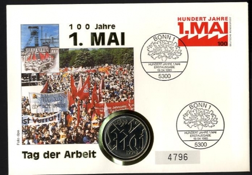 DDR Numisbrief 10 M | Tag der Arbeit 100 Jahre 1. Mai 1990 | Worbes 108
