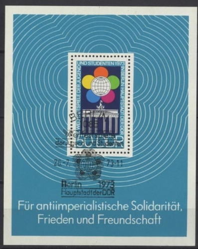 DDR, Block 38 gestermpelt SST EVST - Weltfestspiele der Jugend 1973