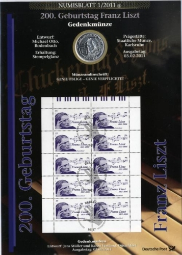 BUND Numisblatt 1/2011 - 10 EURO - 200. Geburtstag Franz Liszt