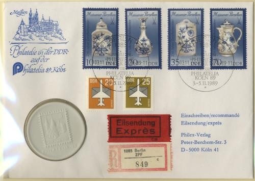 DDR Numisbrief | Porzellan-Medaille | Philatelia 1989 Köln | Worbes 70