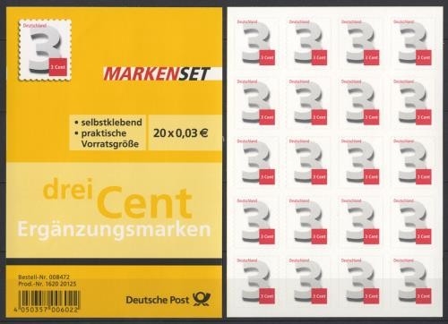 Bund, Folienblatt 24 postfrisch - Ergänzungsmarke 3 cent Ergänzungswert
