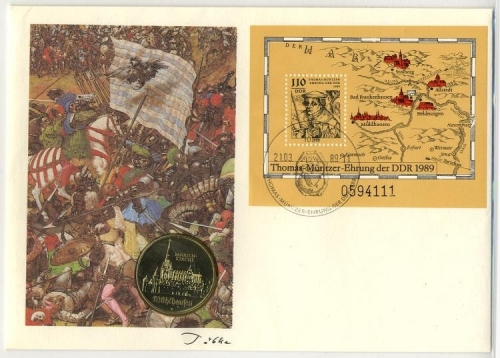 DDR Numisbrief 5 M | Thomas Müntzer 1989 | Worbes 60